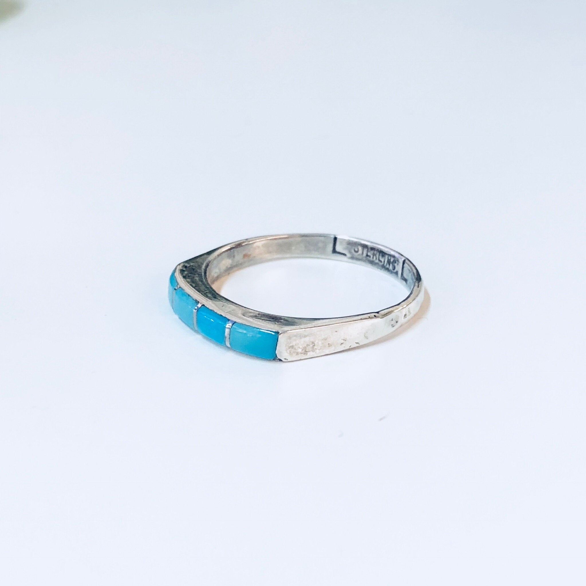 Vintage Silver Ring, Turquoise Ring, Blue, Sterling Silver, Vintage Jewelry, Inlaid Turquoise, Turquoise Jewelry,Boho Style,Bohemian Jewelry