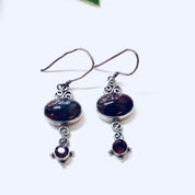 Vintage silver Earrings, Sanjen Earrings, Gemstone Earrings, Red Stones, Dangle Earrings, Drop Earrings, Pierced Ears, Vintage Jewelry, 925