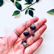 Vintage silver Earrings, Sanjen Earrings, Gemstone Earrings, Red Stones, Dangle Earrings, Drop Earrings, Pierced Ears, Vintage Jewelry, 925