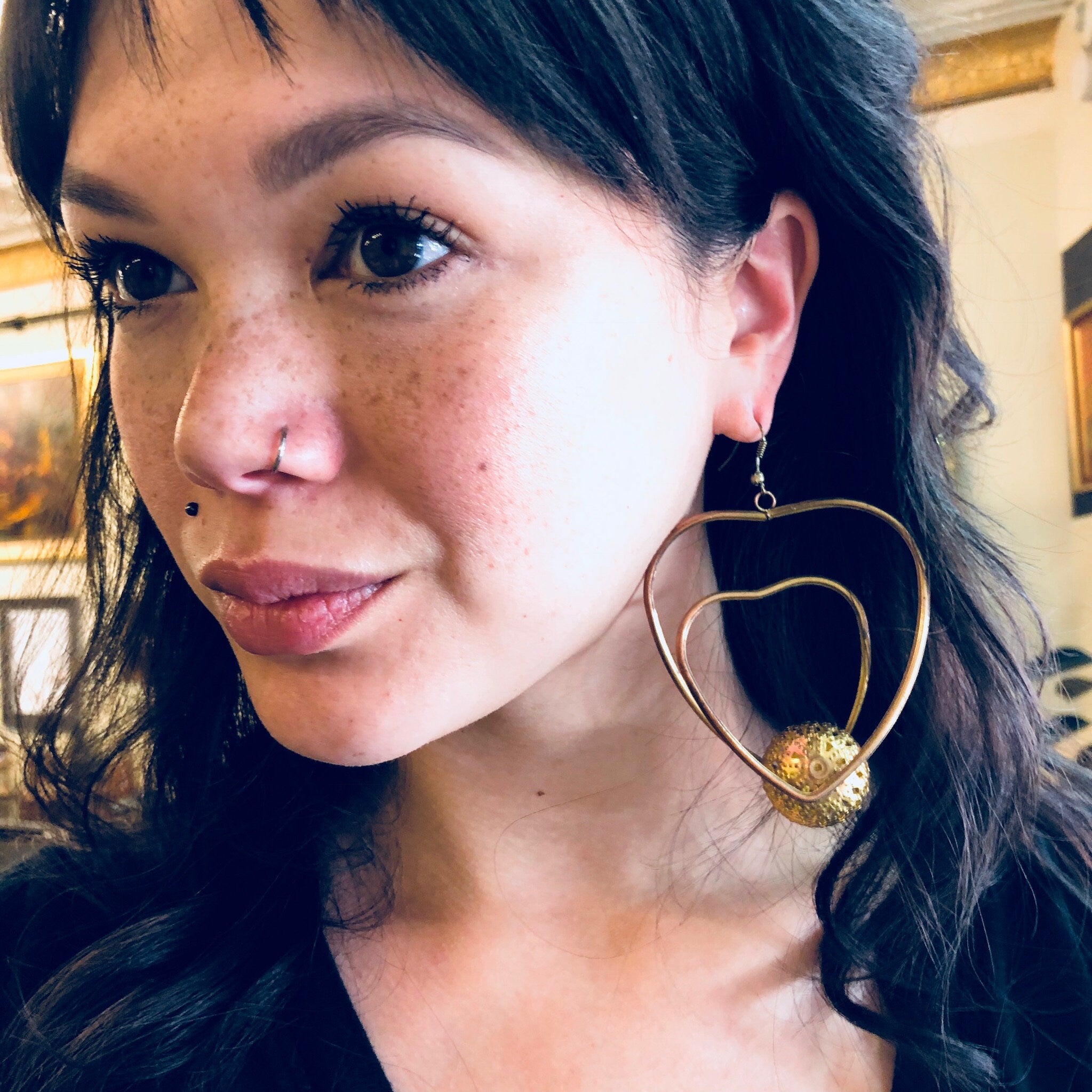 Vintage Earrings, Gold Toned Earrings, Heart Earrings, Heart Shaped, Hoop Earrings, Costume Jewelry, Vintage Jewelry, Statement Earrings