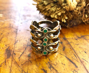 Vintage Silver Ring, Statement Ring, Sterling Silver, Vintage Jewelry, Green Jewelry, Green Stones, Cut Out Ring, Thick Ring, Green