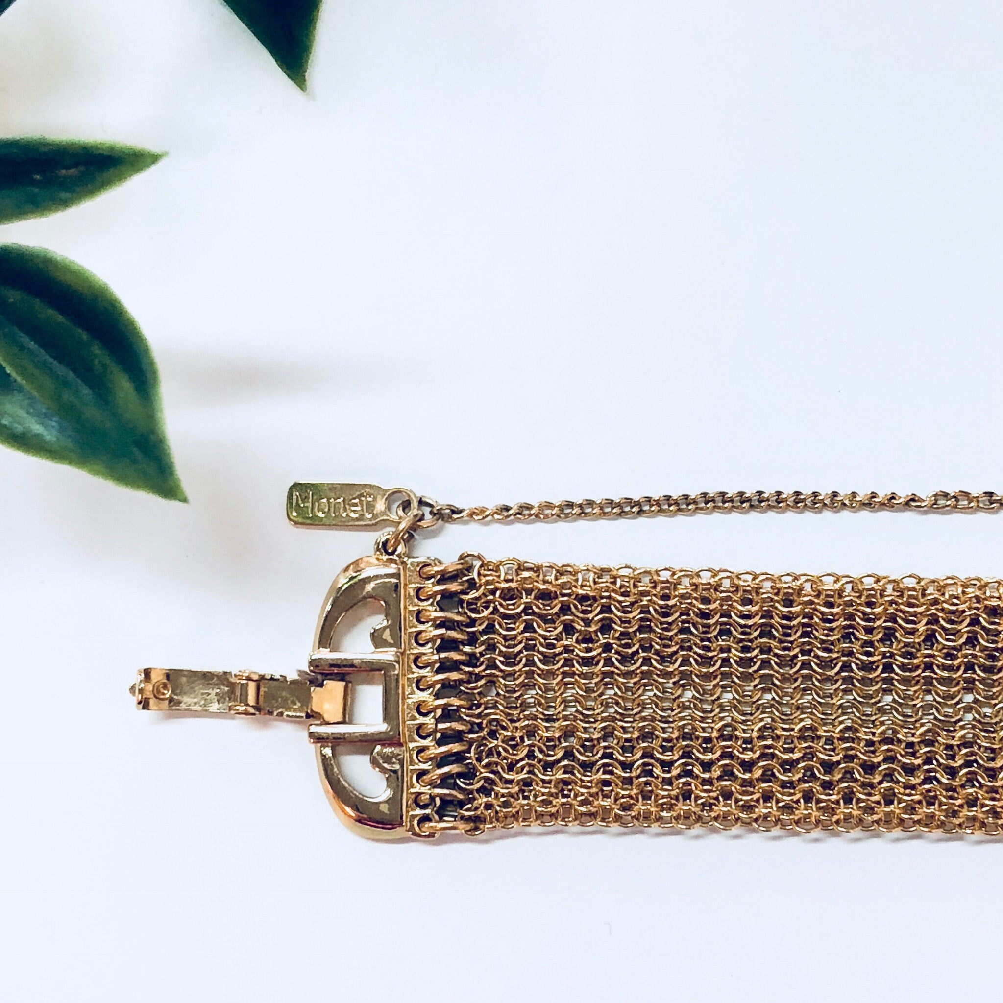 Vintage Bracelet, Mesh Jewelry, Monet Jewelry, Costume Jewelry, Mesh Bracelet, Vintage Jewelry, Gold Toned Jewelry, Statement Bracelet