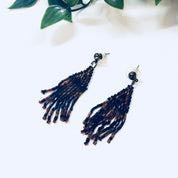 Vintage Earrings, Beaded Earrings, Black, Brown, Bohemian Style, Boho Jewelry, Vintage Jewelry, Pierced Ears, Tassel Earrings, Beaded