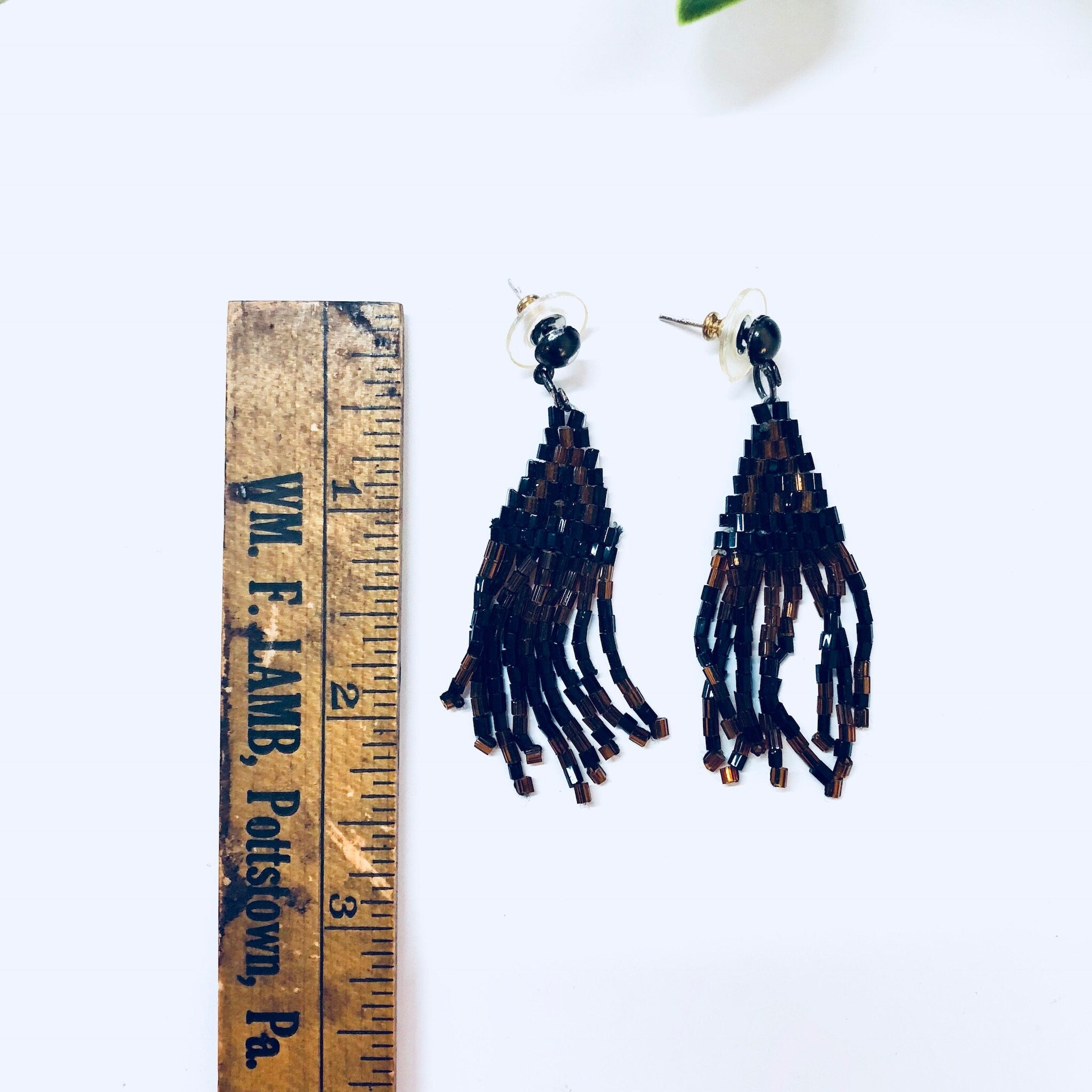 Vintage Earrings, Beaded Earrings, Black, Brown, Bohemian Style, Boho Jewelry, Vintage Jewelry, Pierced Ears, Tassel Earrings, Beaded