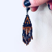 Vintage Earrings, Beaded Earrings, Black, Brown, Bohemian Style, Boho Jewelry, Vintage Jewelry, Pierced Ears, Tassel Earrings, Beaded
