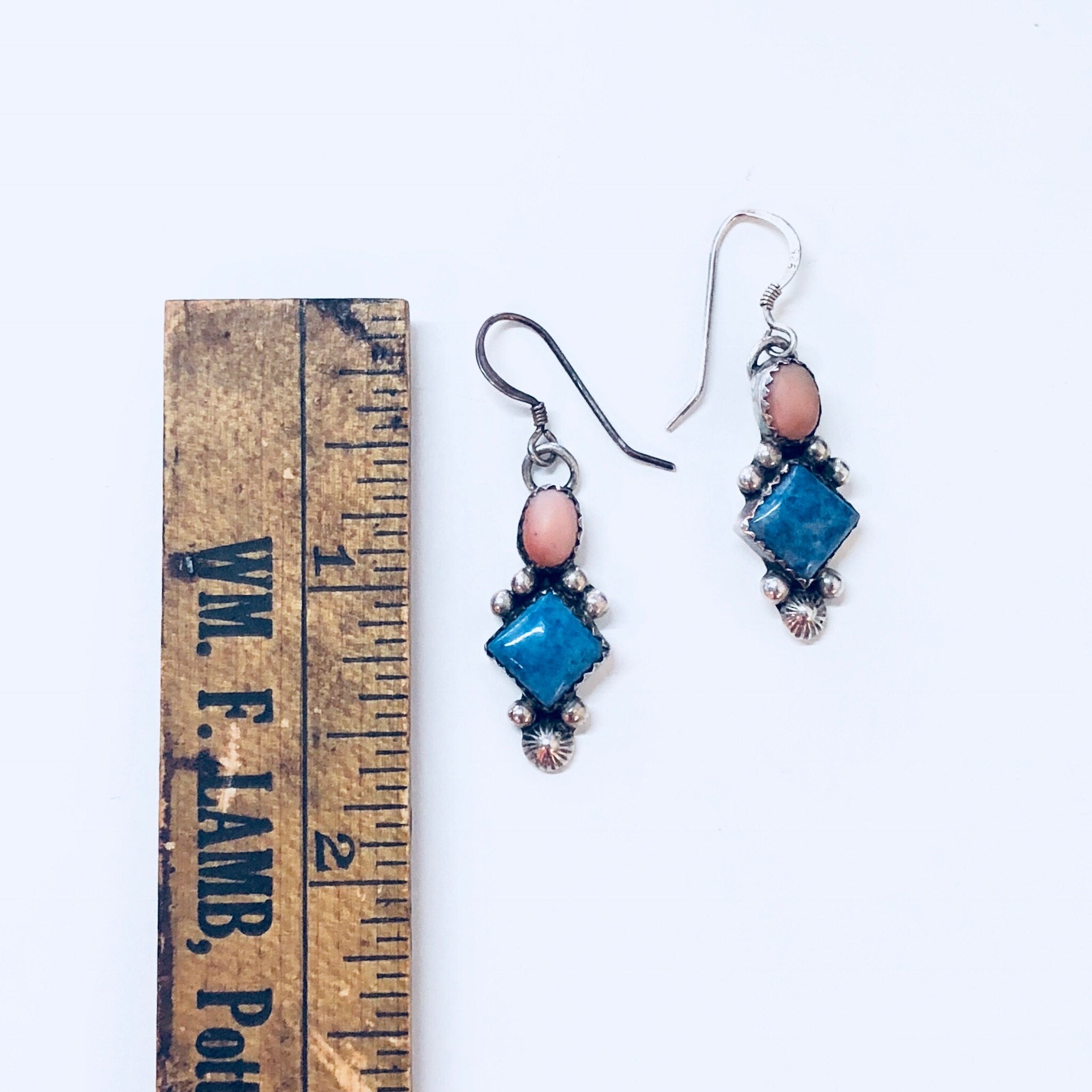 Vintage Silver Earrings, Sterling Silver, Vintage Jewelry, Blue, Pink, Pierced Ears, Dangle Earrings, Drop Earrings, Statement Jewelry