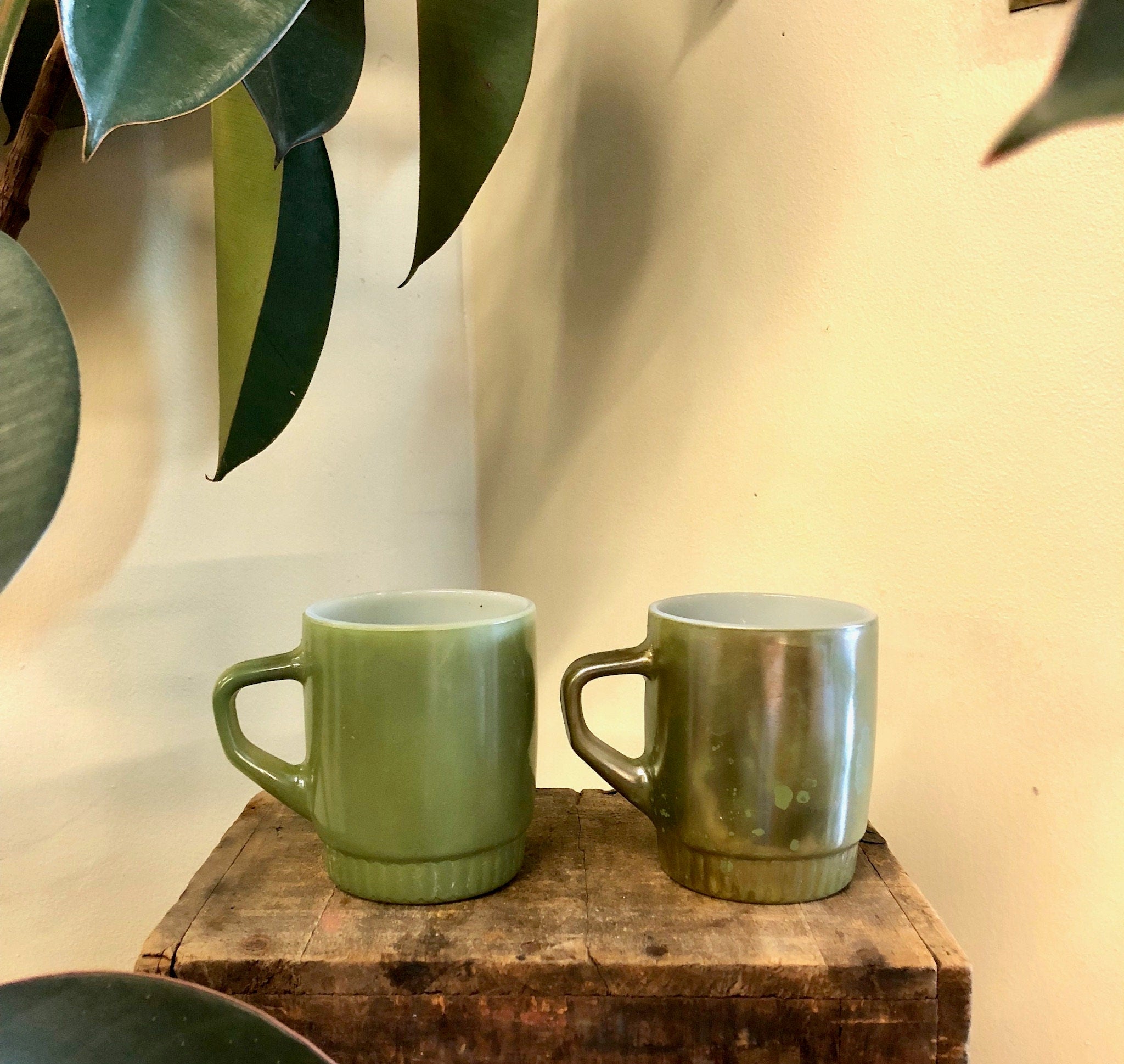 Anchor Hocking Mug, Fire King Mug, Vintage Mug, Vintage Home Decor, Green Mugs, Milk Glass Mug, Dark Green Mug, Coffee, Retro Home Decor
