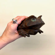Wood Carved Frog, Hand Carved Frog, Vintage Home Decor, Wooden Frog, Carved Animal, Animal Decor, Frogs, Brown, Black, Green, Mantlepiece