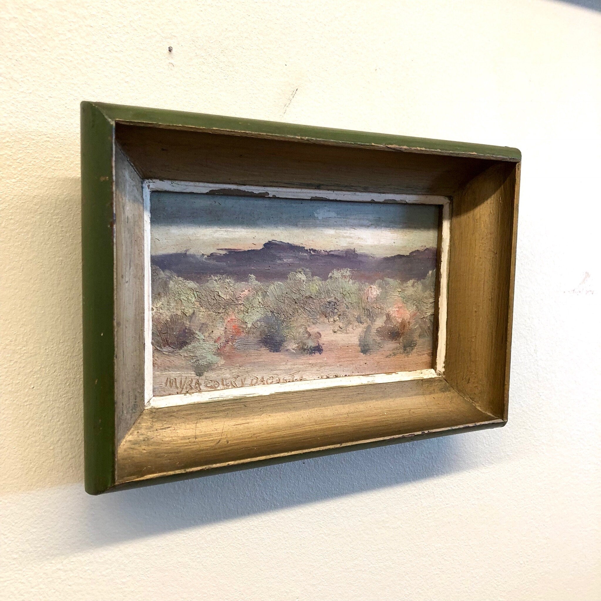 Framed Art, Vintage Art, Oil Painting, Vintage Painting, Scenic Painting, Gold, Green, Desert Painting, Landscape Art, Small Painting,