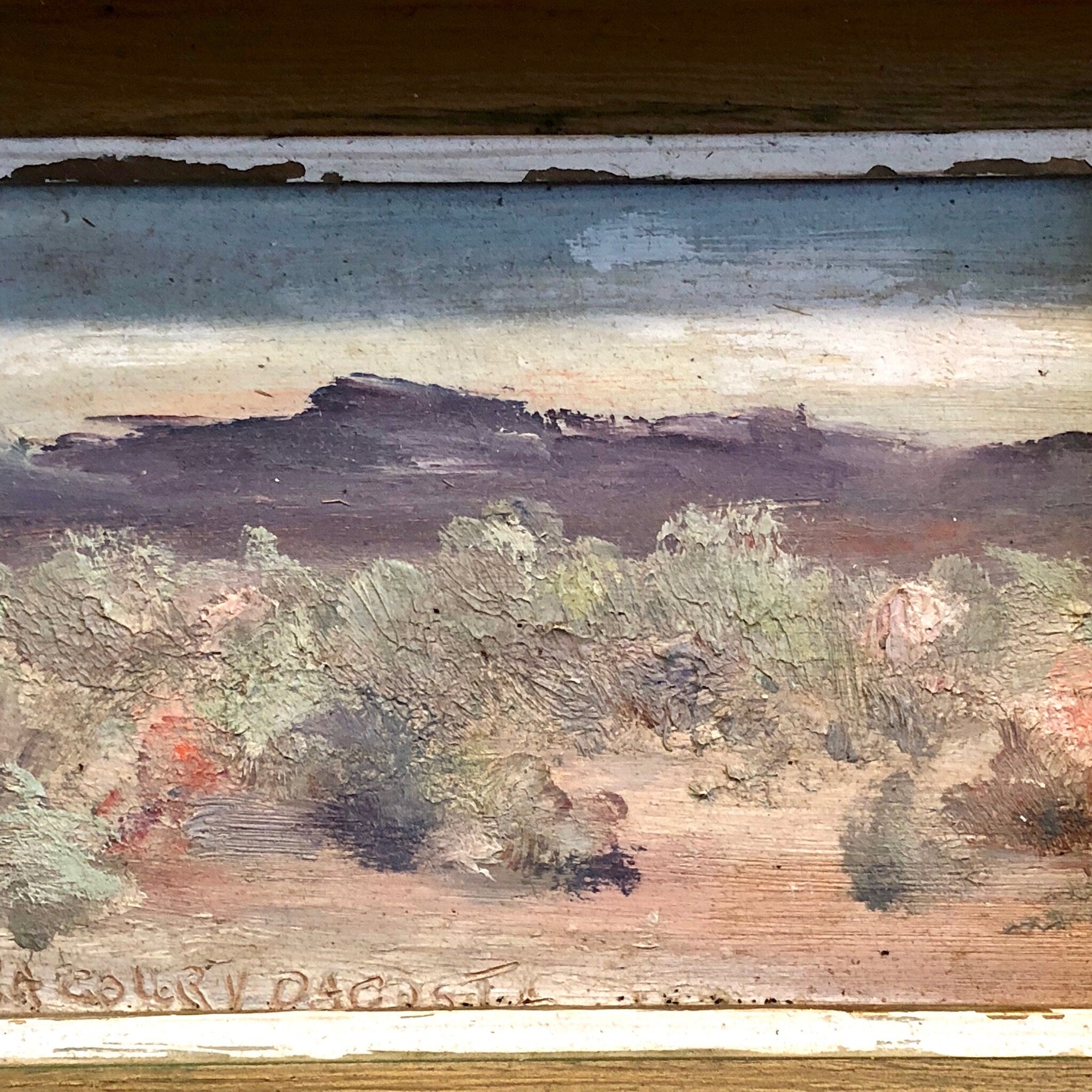 Framed Art, Vintage Art, Oil Painting, Vintage Painting, Scenic Painting, Gold, Green, Desert Painting, Landscape Art, Small Painting,