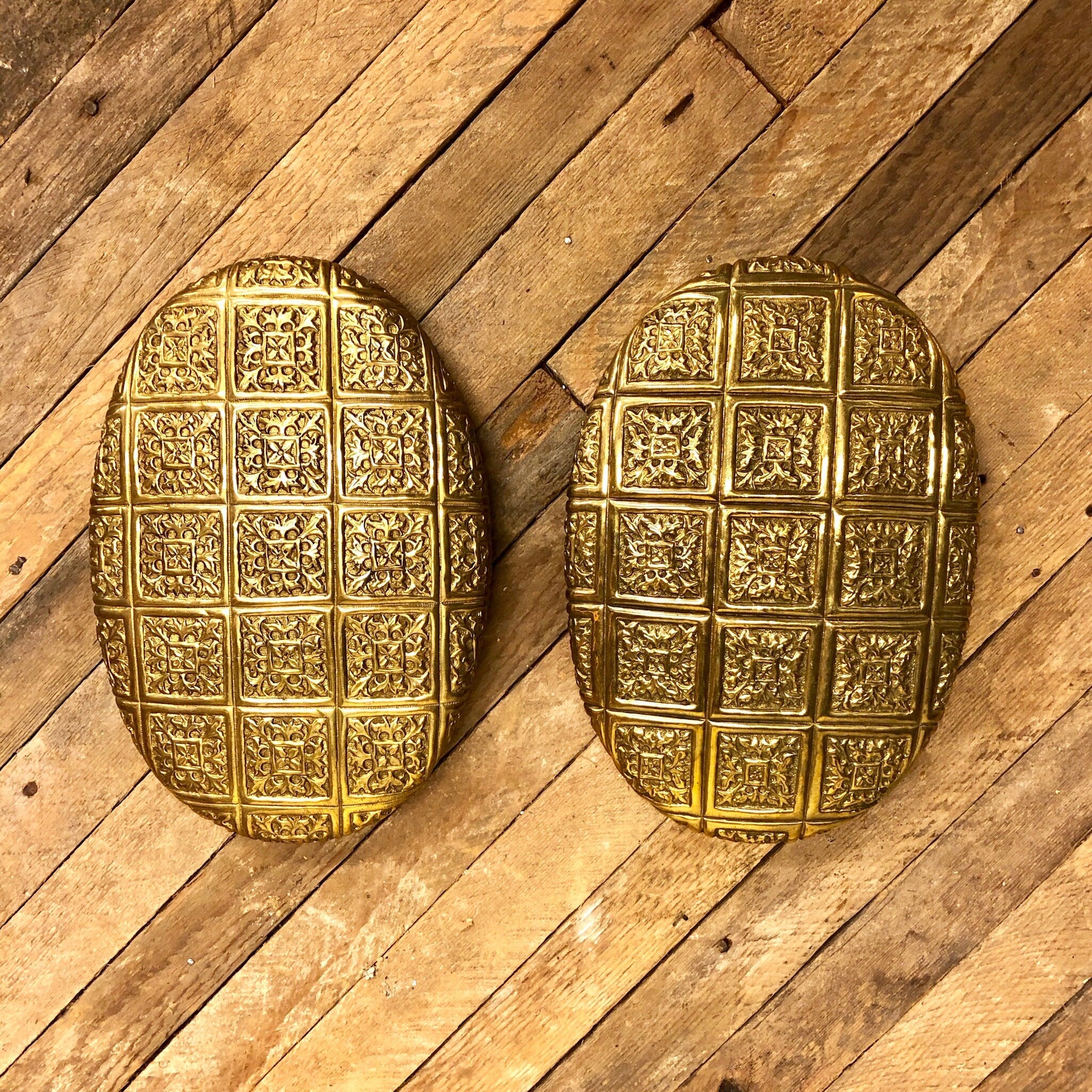 Antique Brass Pulls, Door Pulls, Door Handle, Ornate Brass, Antique Door Knob, Large Door Pulls, Stamped Brass, Vintage Home Decor, Oval