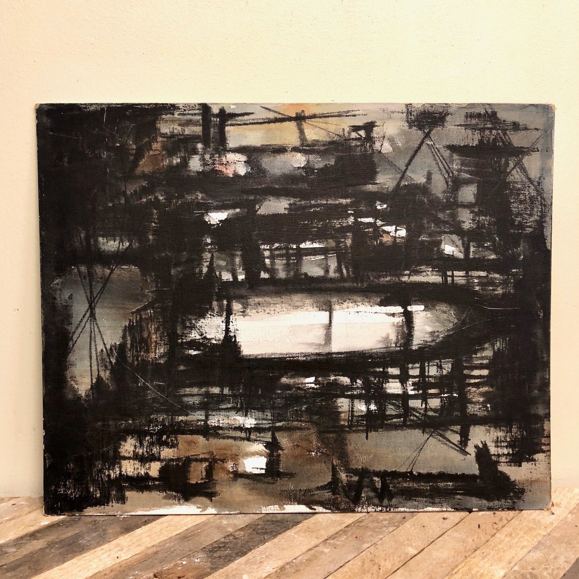 RESERVED, Vintage Art, Vintage Home Decor, Wall Hanging, Wall Art, Abstract Painting, Dark Painting, Abstract Art, Philadelphia