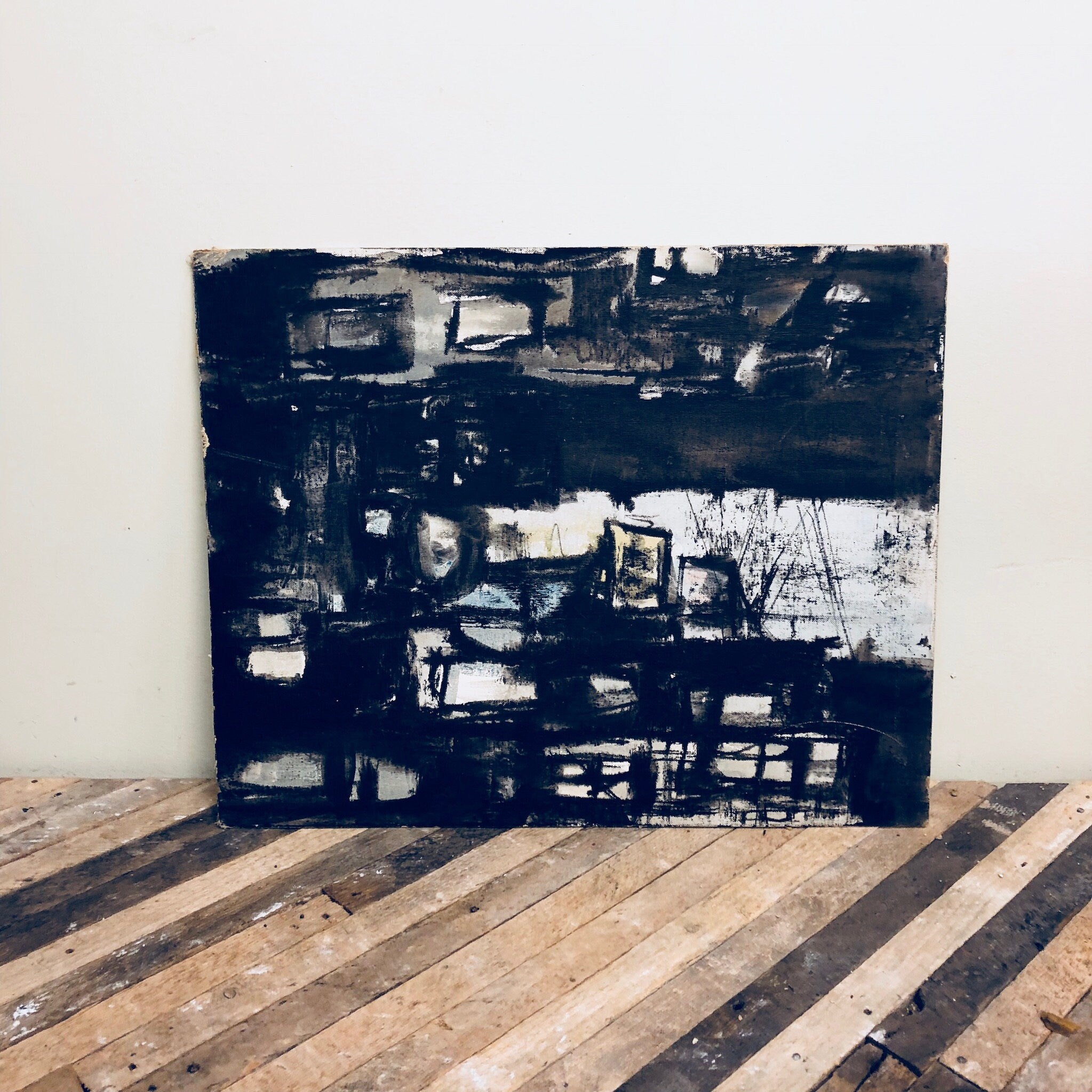 RESERVED, Vintage Art, Vintage Home Decor, Wall Hanging, Wall Art, Abstract Painting, Dark Painting, Abstract Art, Philadelphia