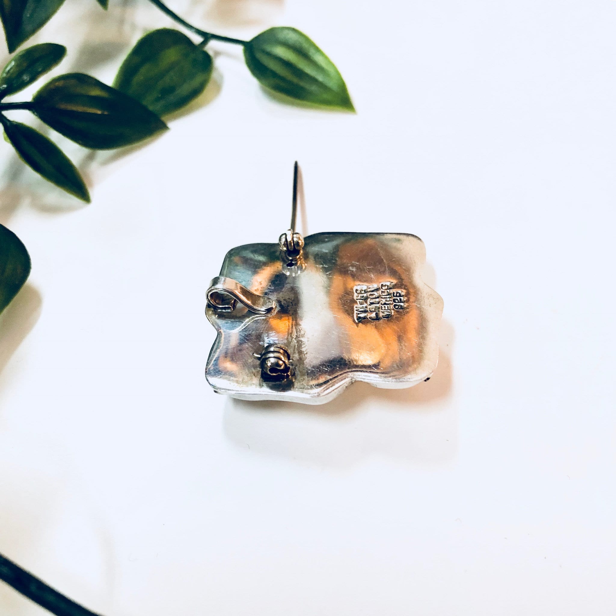 Vintage Silver Brooch, Sterling Silver, Vintage Jewelry, Necklace, Pendant, Pin, Gold Accent, 925, Brooch, Square, Ribbon, Anniversary Gift