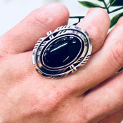 Vintage Silver Ring, Black Onyx Ring, Sterling Silver, Vintage Jewelry, NAKA Ring, Modernist, Statement Jewelry, Black and Silver, Black