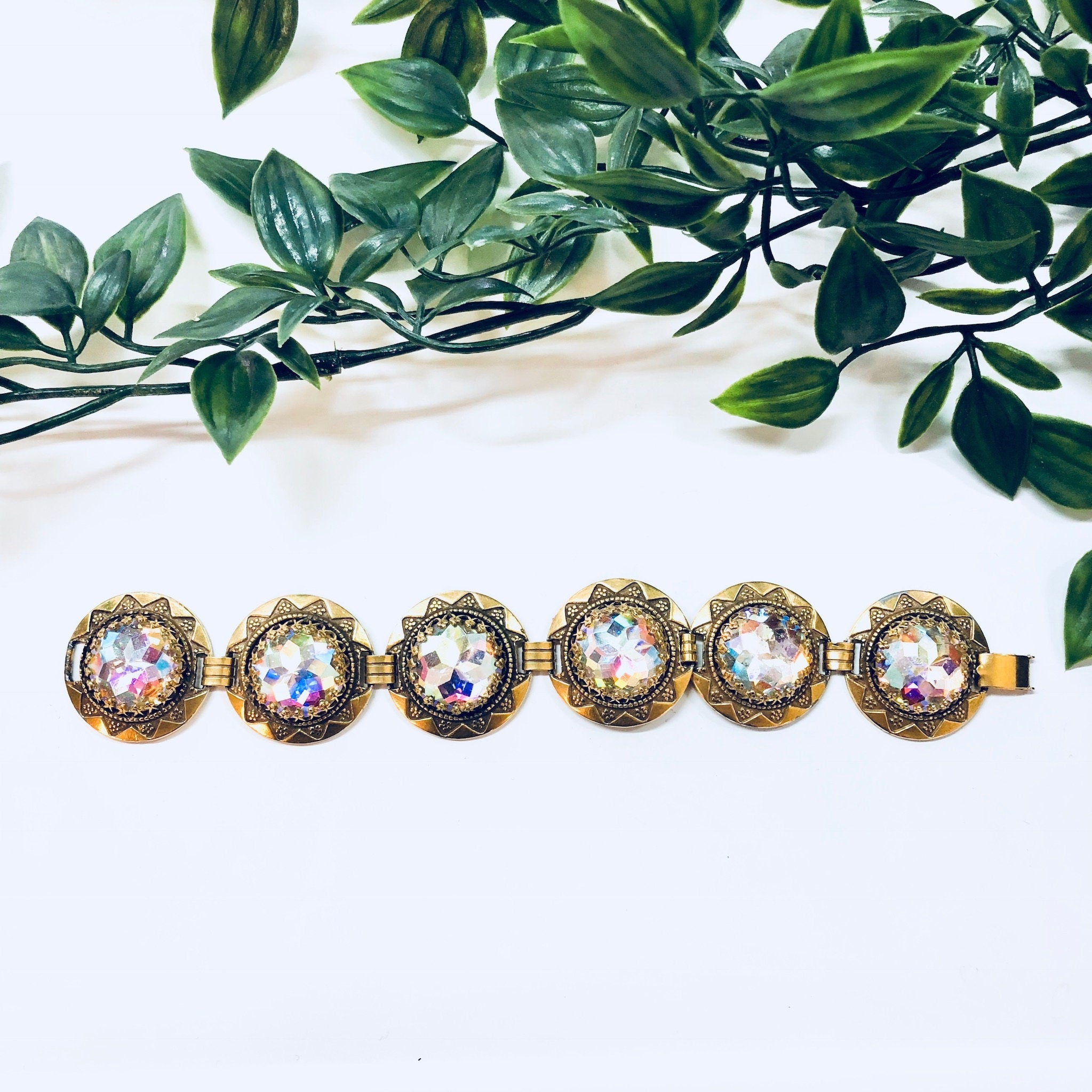 Vintage Bracelet, Vendome Bracelet, Gold Toned Jewelry, Designer Jewelry, Costume Jewelry, Link Bracelet, Circle Bracelet, Blue, Pink, Green