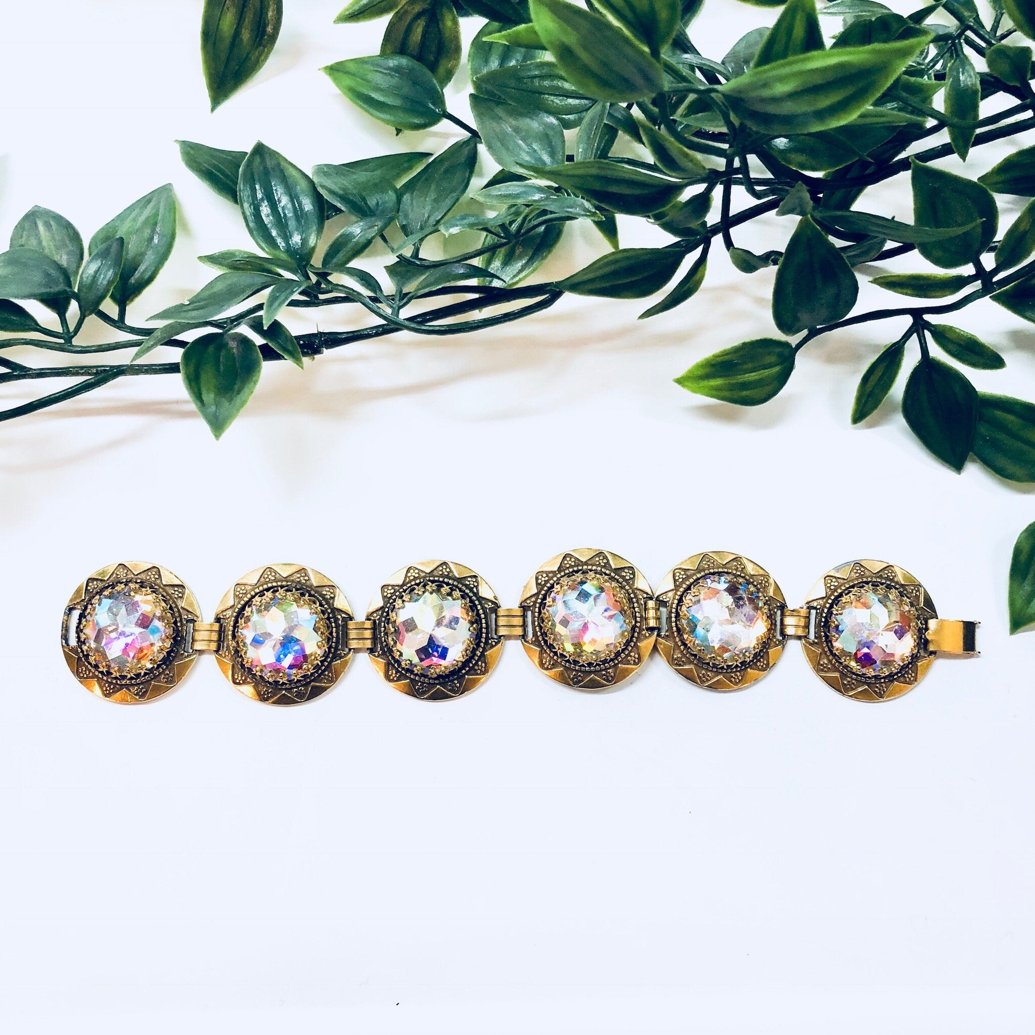 Vintage Bracelet, Vendome Bracelet, Gold Toned Jewelry, Designer Jewelry, Costume Jewelry, Link Bracelet, Circle Bracelet, Blue, Pink, Green