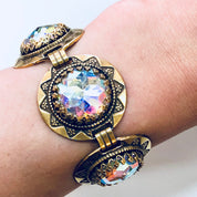 Vintage Bracelet, Vendome Bracelet, Gold Toned Jewelry, Designer Jewelry, Costume Jewelry, Link Bracelet, Circle Bracelet, Blue, Pink, Green