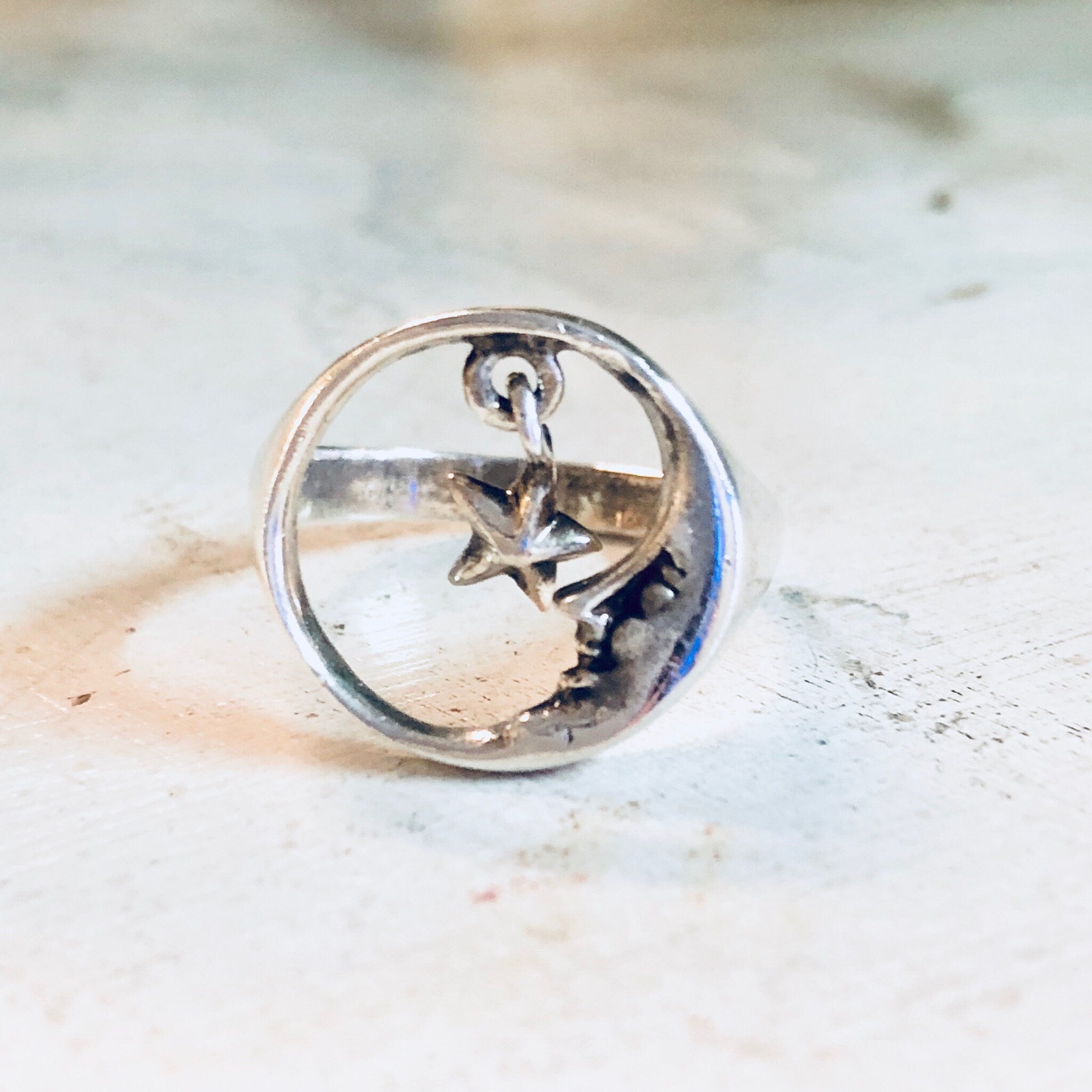 Vintage Silver Ring, Sterling Silver, Vintage Jewelry, Moon Ring, Star Ring, Bohemian Jewelry, Boho Style, Cut Out Ring, Promise Ring
