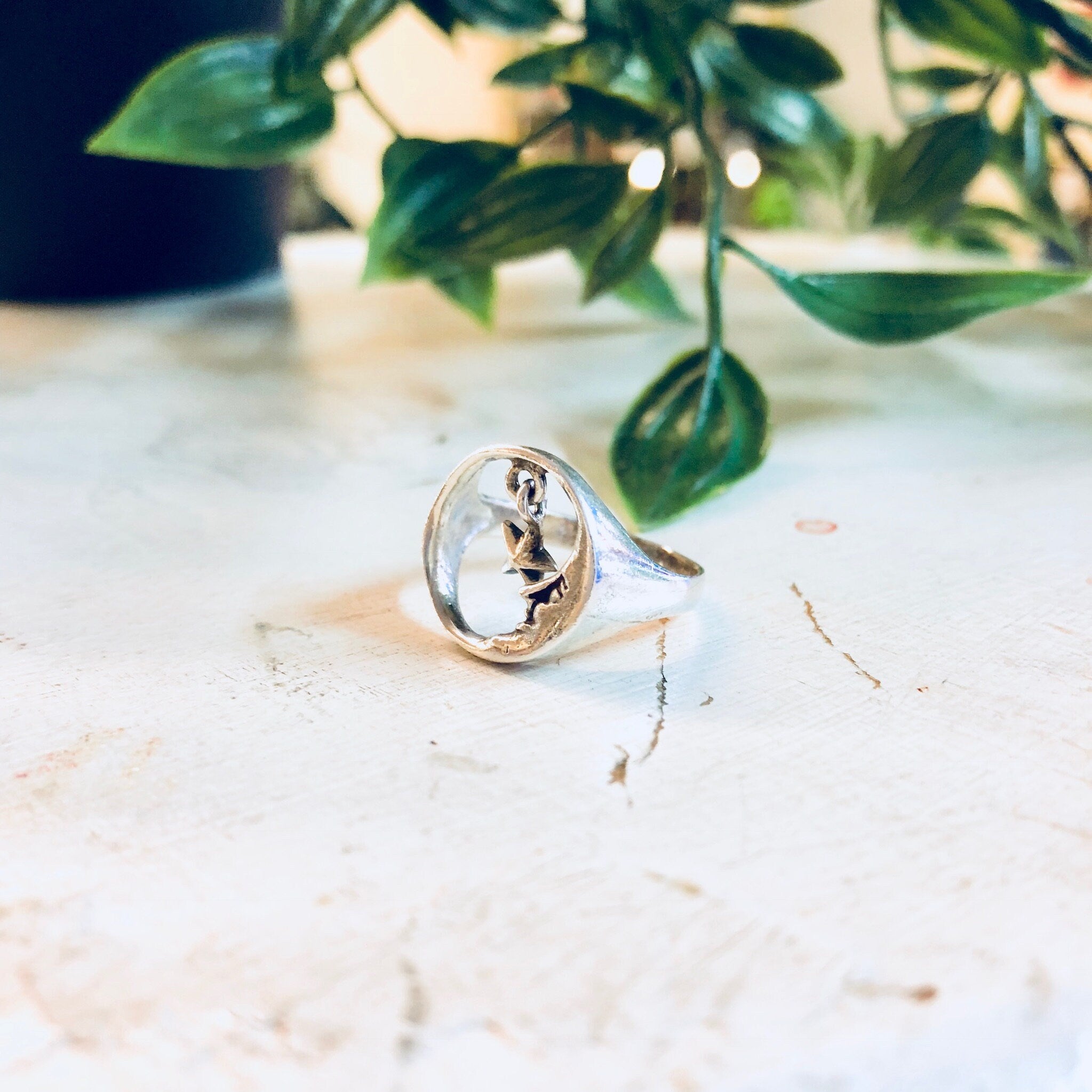 Vintage Silver Ring, Sterling Silver, Vintage Jewelry, Moon Ring, Star Ring, Bohemian Jewelry, Boho Style, Cut Out Ring, Promise Ring