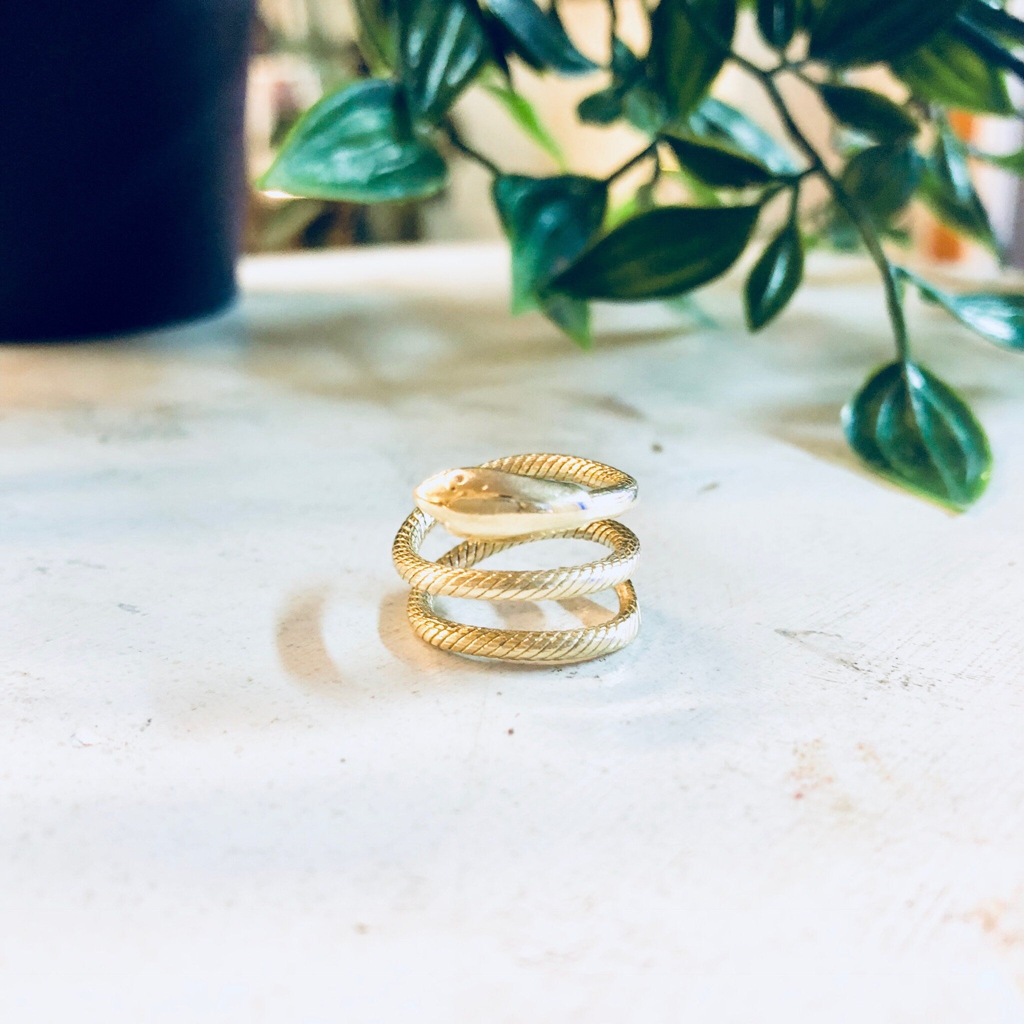 Vintage Gold Ring, Snake Ring, Gold Snake, 14 Karat Gold, 14K Gold, Yellow Gold, Spiral Snake Ring, Boho Snake Ring, Bohemian Style, Midi