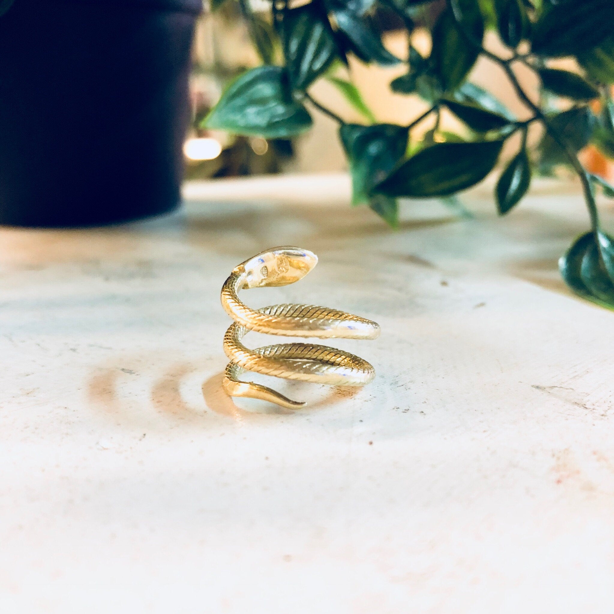 Vintage Gold Ring, Snake Ring, Gold Snake, 14 Karat Gold, 14K Gold, Yellow Gold, Spiral Snake Ring, Boho Snake Ring, Bohemian Style, Midi