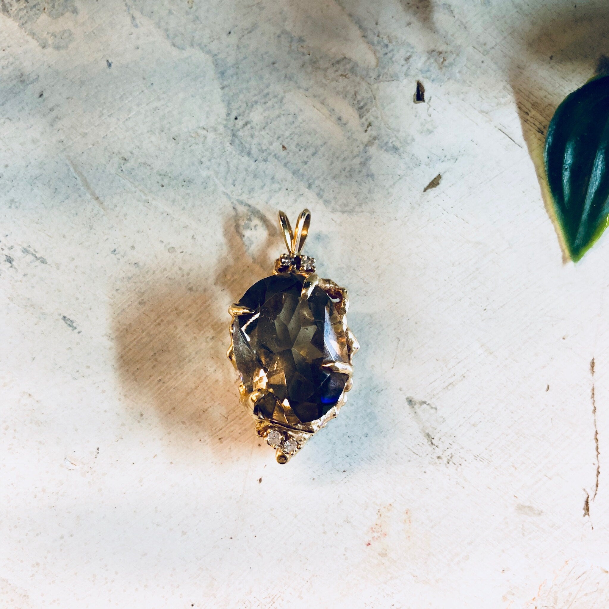 Vintage Gold Pendant, Smoky Quartz, 14 Karat Gold, 14K Gold, Yellow Gold, Quartz Jewelry, Vintage Jewelry, Vintage Necklace, Diamond, Gold