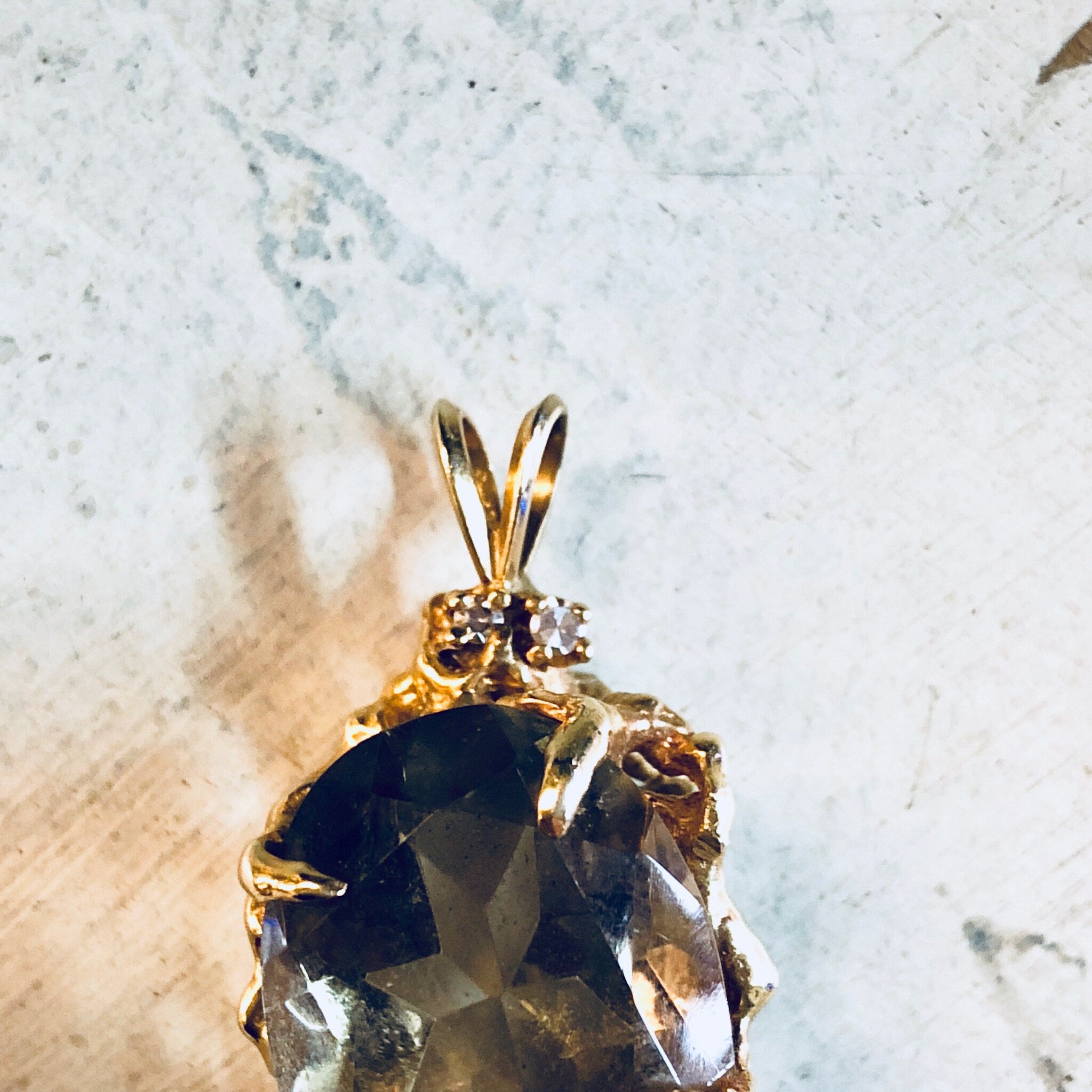 Vintage Gold Pendant, Smoky Quartz, 14 Karat Gold, 14K Gold, Yellow Gold, Quartz Jewelry, Vintage Jewelry, Vintage Necklace, Diamond, Gold