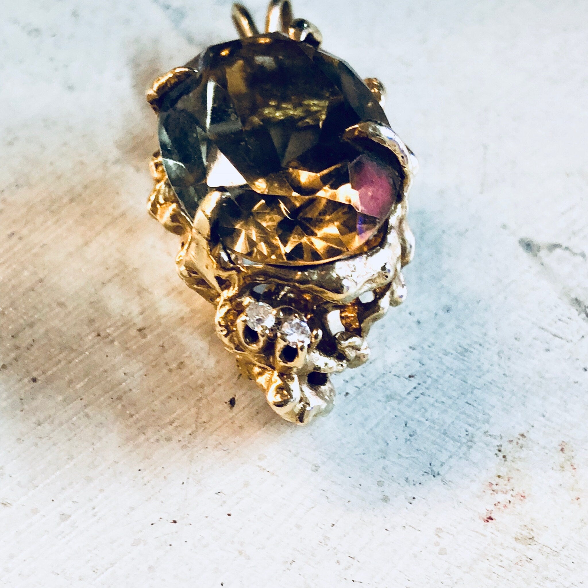 Vintage Gold Pendant, Smoky Quartz, 14 Karat Gold, 14K Gold, Yellow Gold, Quartz Jewelry, Vintage Jewelry, Vintage Necklace, Diamond, Gold