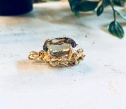 Vintage Gold Pendant, Smoky Quartz, 14 Karat Gold, 14K Gold, Yellow Gold, Quartz Jewelry, Vintage Jewelry, Vintage Necklace, Diamond, Gold
