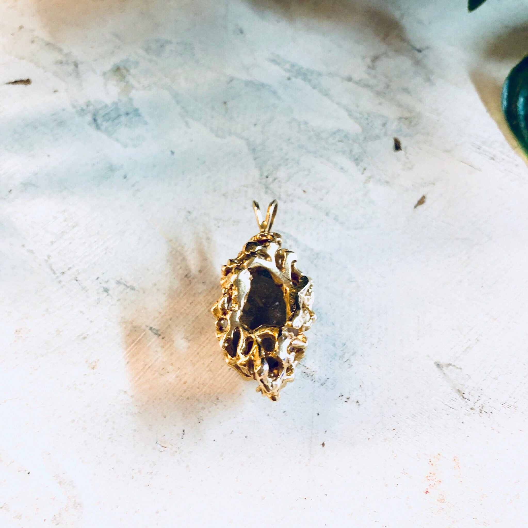 Vintage Gold Pendant, Smoky Quartz, 14 Karat Gold, 14K Gold, Yellow Gold, Quartz Jewelry, Vintage Jewelry, Vintage Necklace, Diamond, Gold