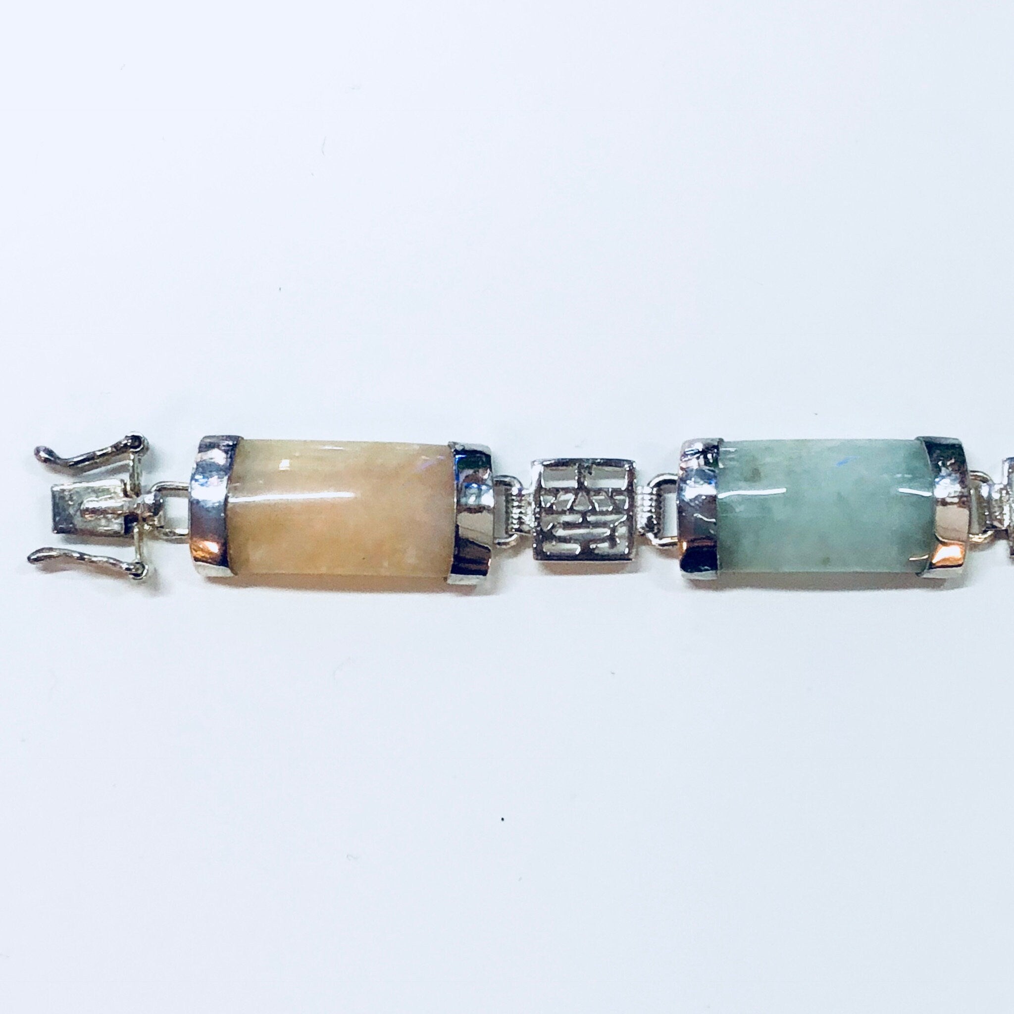 Vintage Silver Bracelet, Sterling Silver, Vintage Jewelry, Link Bracelet, Asian Jewelry, Natural Stones, Jade, Purple, Orange, White, Red