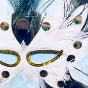 Masquerade Mask, Framed Art, Vintage Mask, Framed Mask, Gold Frame, Wall Art, Vintage Home Decor, Light Blue, Sky Blue, Peacock Feathers