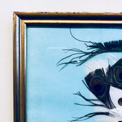 Masquerade Mask, Framed Art, Vintage Mask, Framed Mask, Gold Frame, Wall Art, Vintage Home Decor, Light Blue, Sky Blue, Peacock Feathers