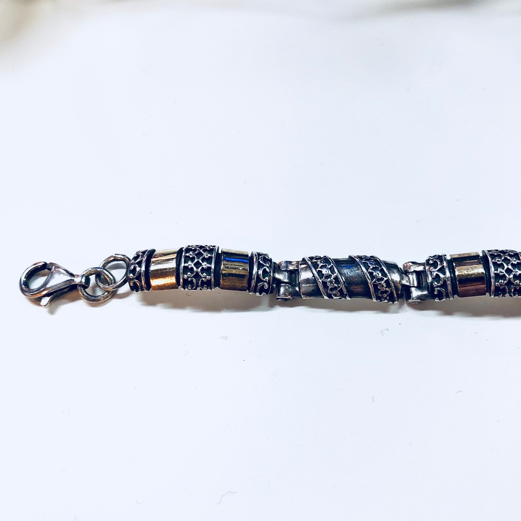 Vintage Silver Bracelet, Link Bracelet, Sterling Silver, Vintage Jewelry, Gold Jewelry, 925, Anniversary Gift, Silver and Gold, Inlay