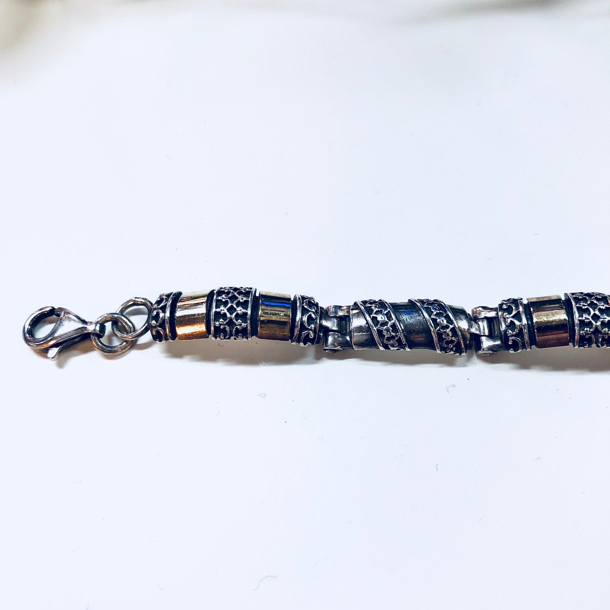 Vintage Silver Bracelet, Link Bracelet, Sterling Silver, Vintage Jewelry, Gold Jewelry, 925, Anniversary Gift, Silver and Gold, Inlay