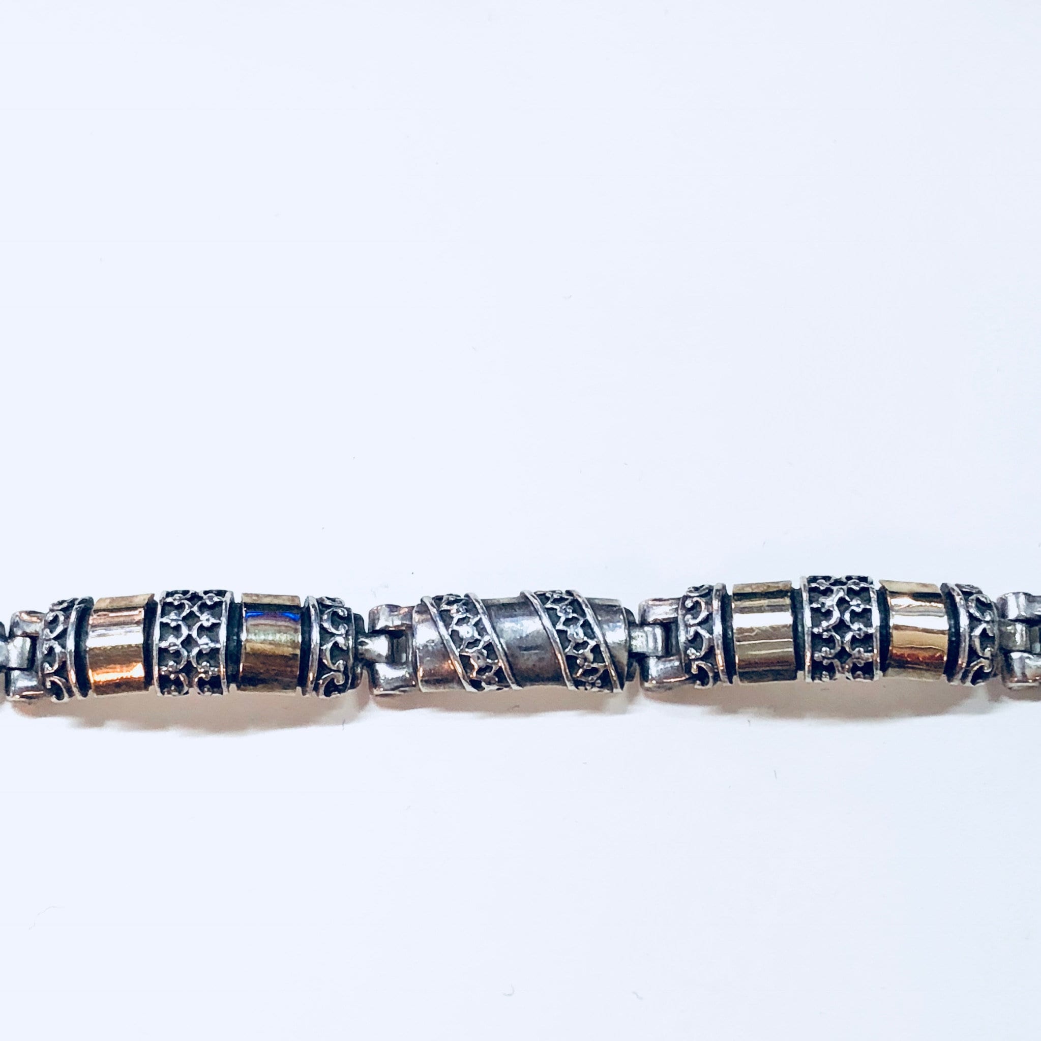 Vintage Silver Bracelet, Link Bracelet, Sterling Silver, Vintage Jewelry, Gold Jewelry, 925, Anniversary Gift, Silver and Gold, Inlay