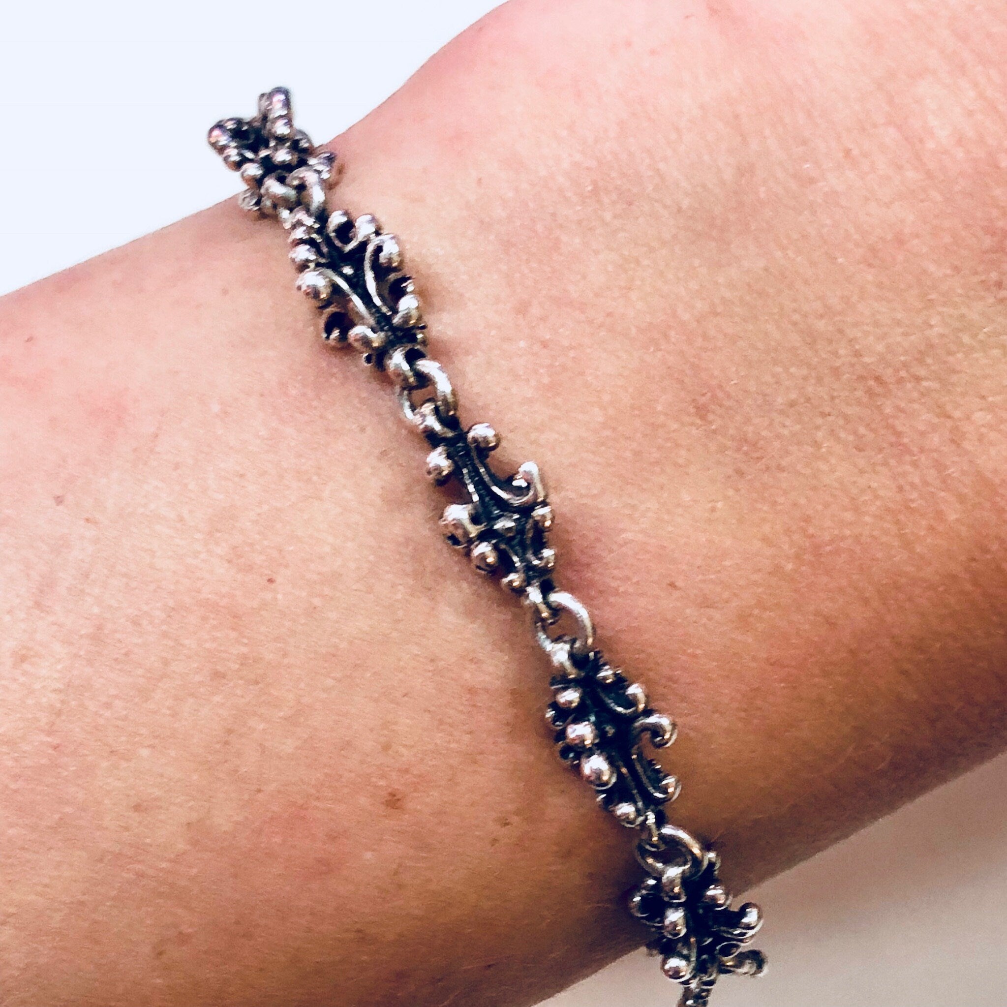 Vintage Bracelet, Silver Bracelet, Vintage Jewelry, Sterling Silver, Ornate, Boho, Bohemian, Toggle, NV 925, Indonesia, Anniversary Gift