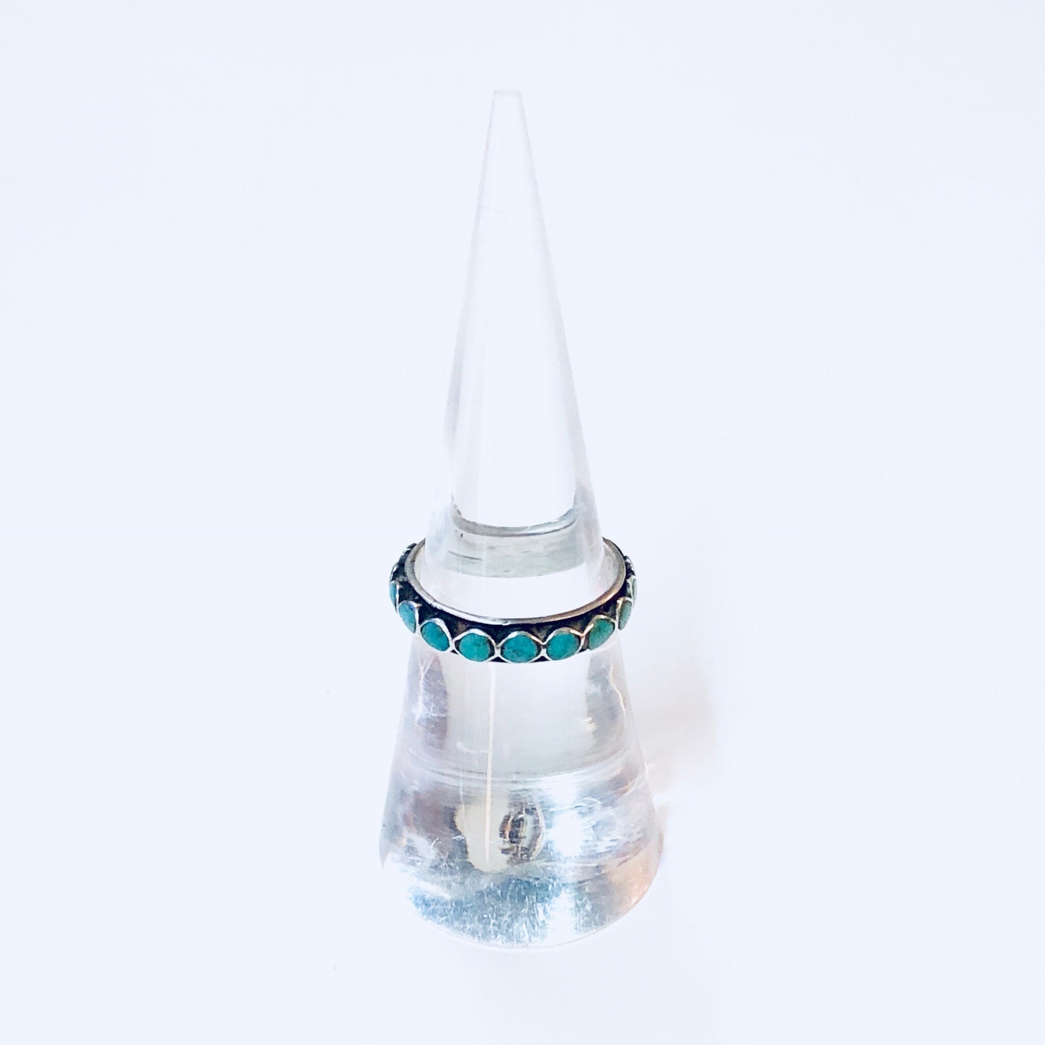 Vintage Silver Ring, Sterling Silver, Turquoise Ring, Beaded Ring, Blue, Band, Stacking Ring, Thin Band, Engagement Ring, Anniversary Gift