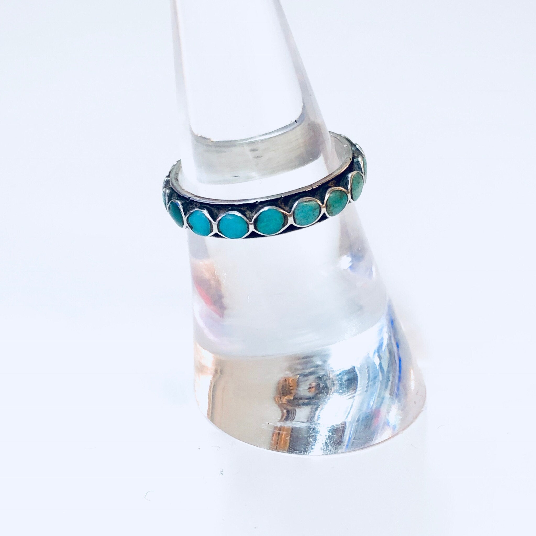 Vintage Silver Ring, Sterling Silver, Turquoise Ring, Beaded Ring, Blue, Band, Stacking Ring, Thin Band, Engagement Ring, Anniversary Gift