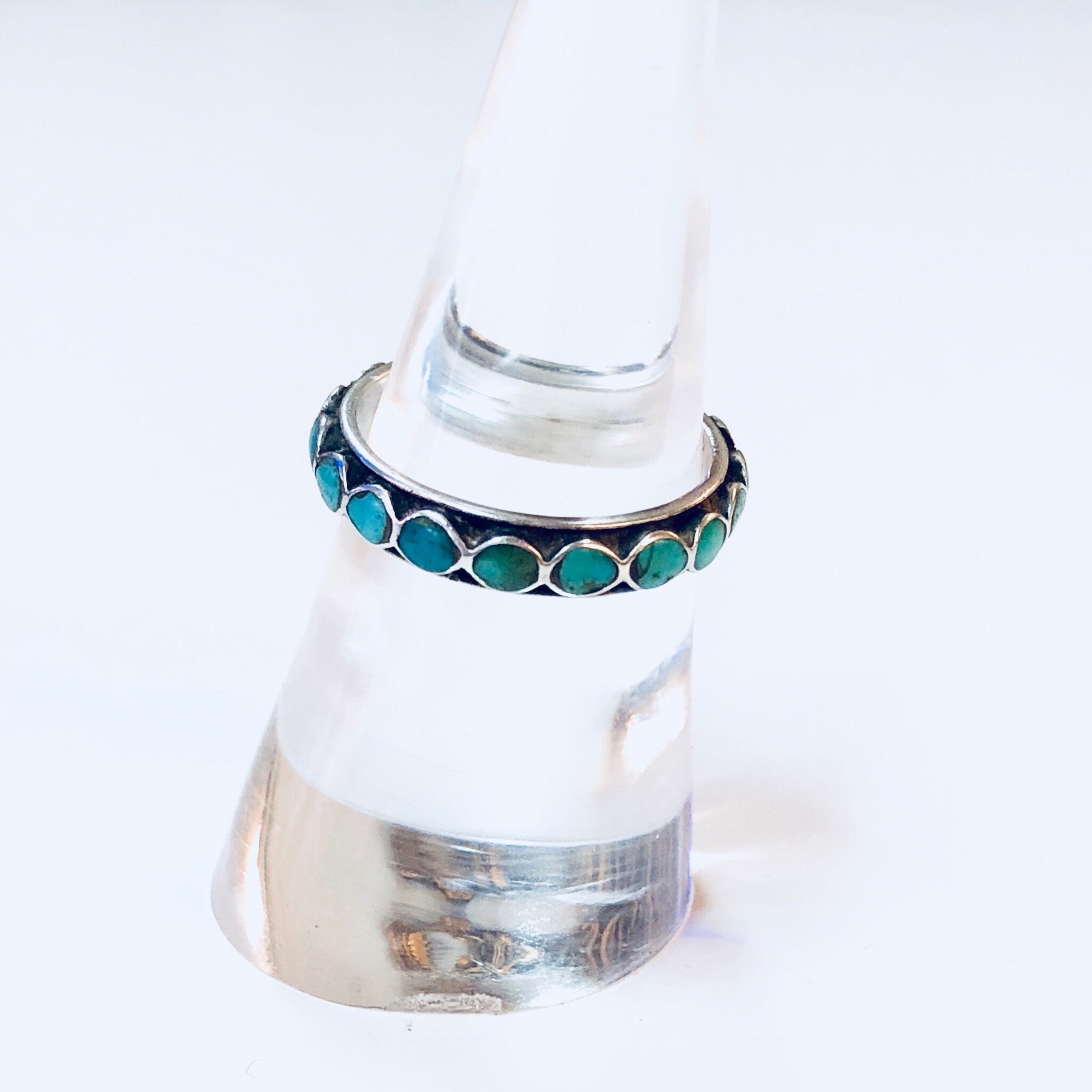Vintage Silver Ring, Sterling Silver, Turquoise Ring, Beaded Ring, Blue, Band, Stacking Ring, Thin Band, Engagement Ring, Anniversary Gift