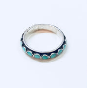 Vintage Silver Ring, Sterling Silver, Turquoise Ring, Beaded Ring, Blue, Band, Stacking Ring, Thin Band, Engagement Ring, Anniversary Gift