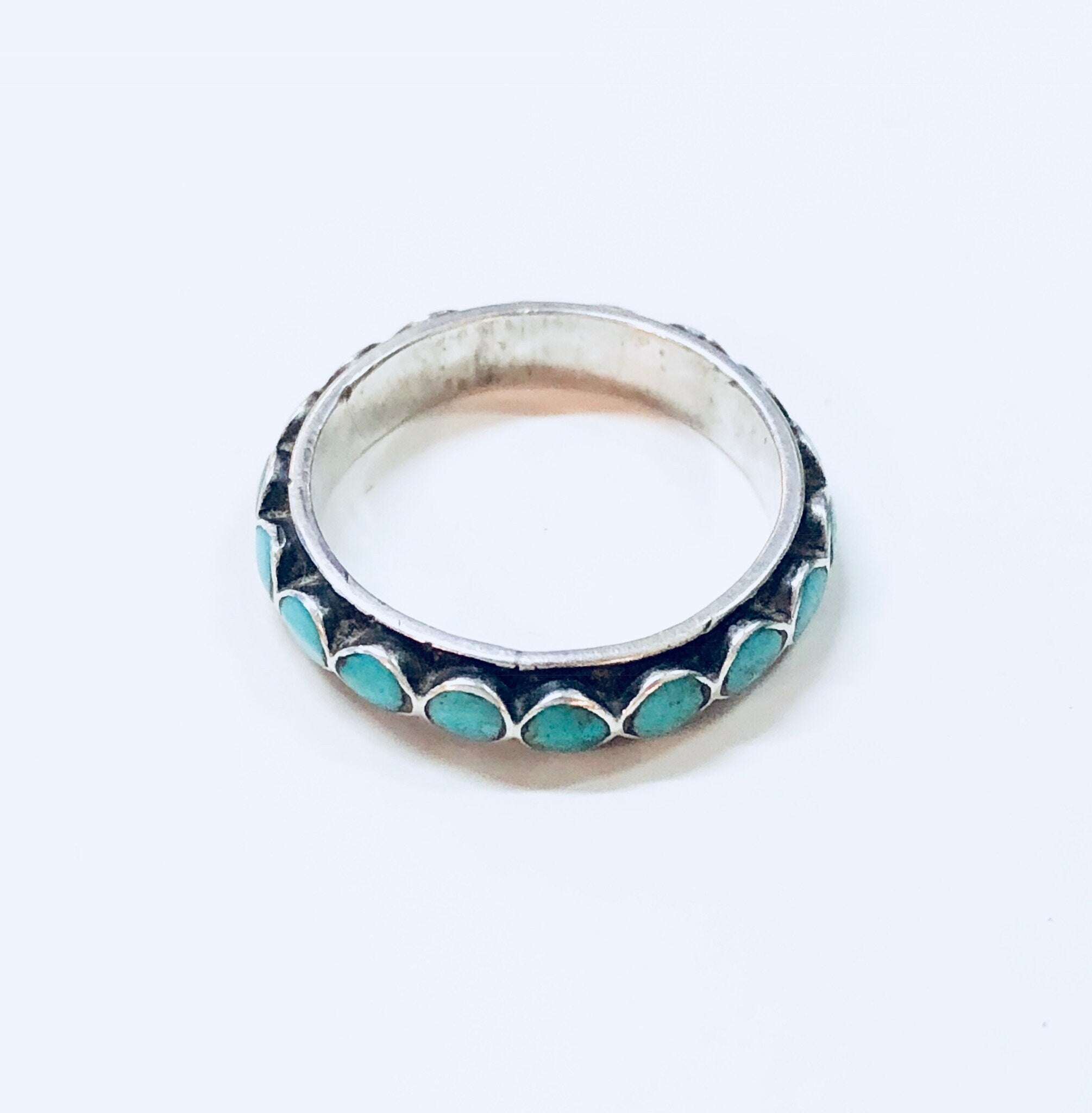 Vintage Silver Ring, Sterling Silver, Turquoise Ring, Beaded Ring, Blue, Band, Stacking Ring, Thin Band, Engagement Ring, Anniversary Gift