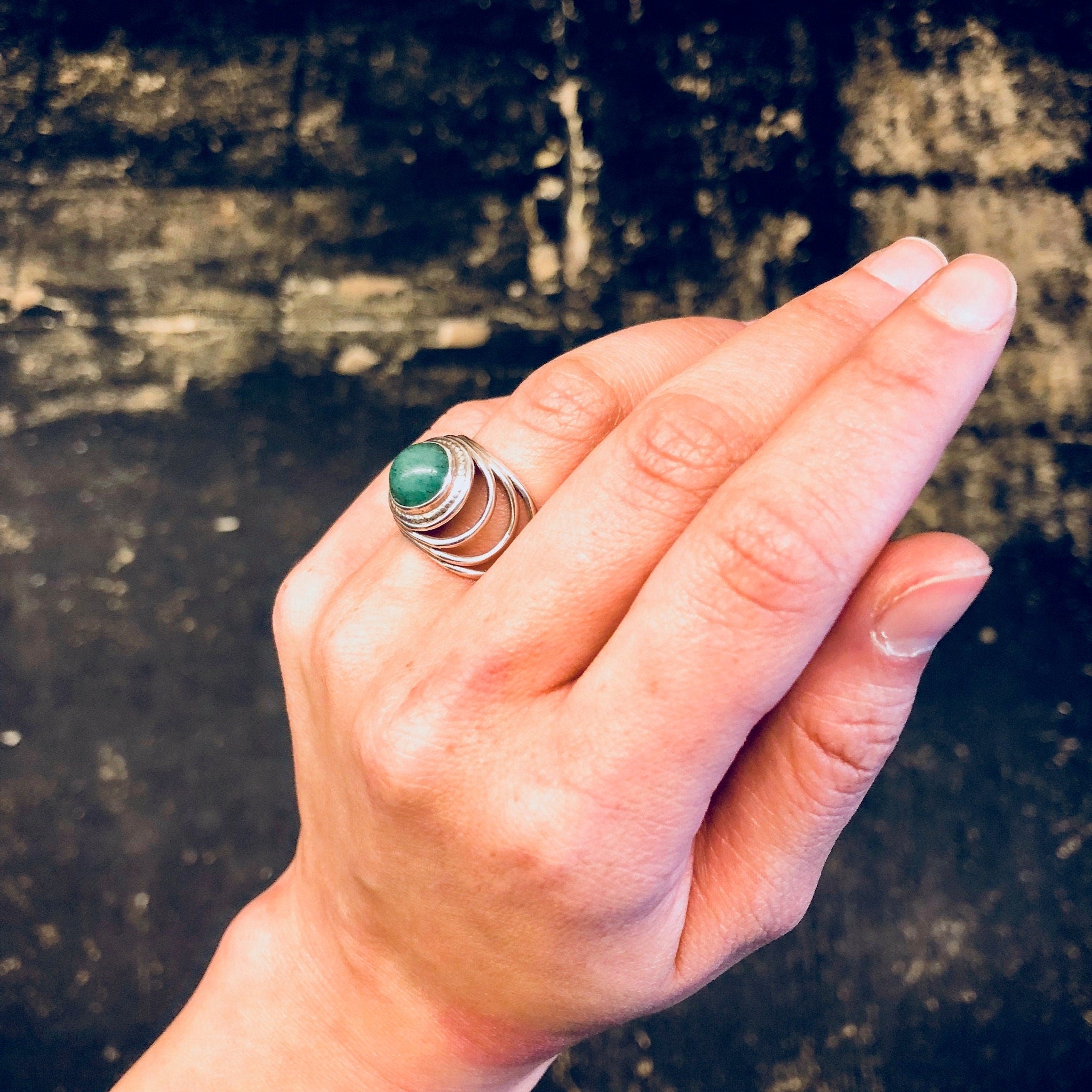 Vintage Silver Ring, Aventurine Ring, Green Aventurine, Sterling Silver, Vintage Jewelry, Green Ring, Engagement Ring, Promise Ring, Green