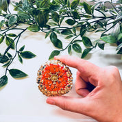Vintage Broch, Flower Brooch, Pin, Vintage Jewelry, Gold Toned Jewelry, Orange Flower, Floral Jewelry, Patina, Round, Gold and Orange