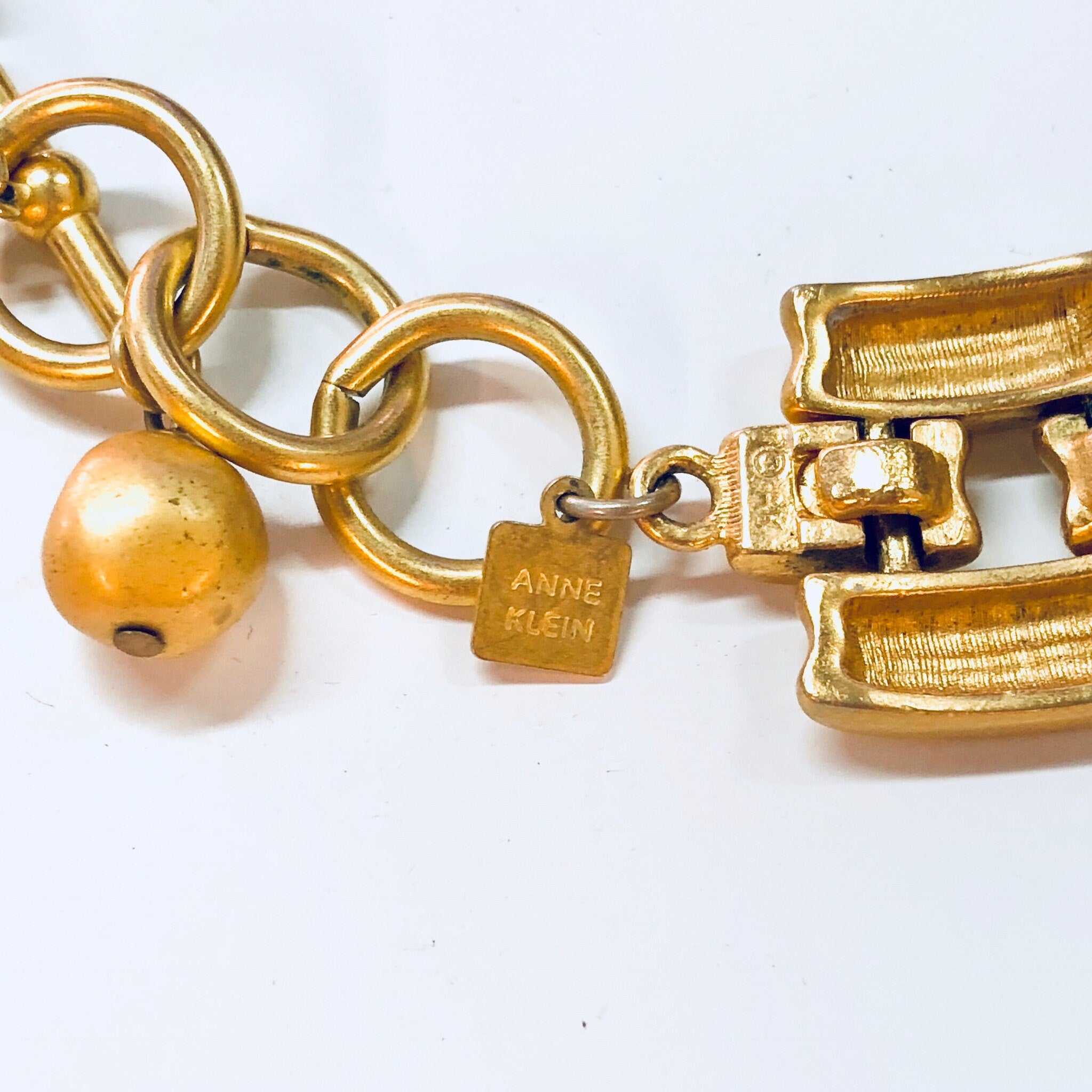 Vintage Anne Klein gold-toned chain link statement necklace with bold links and toggle closure.