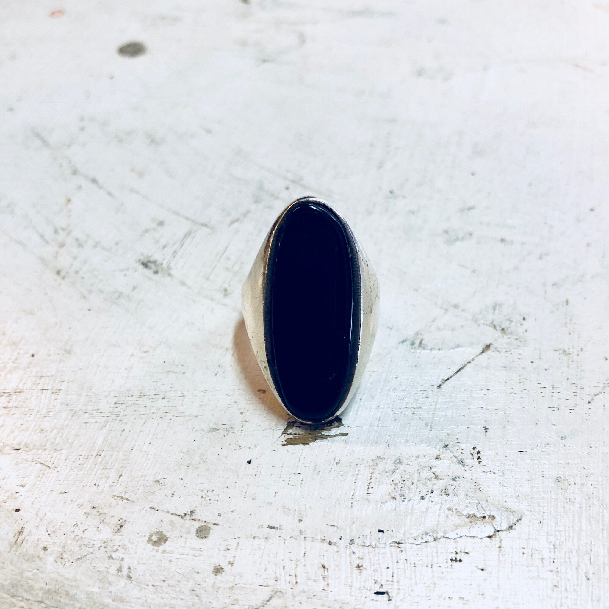 Vintage Silver Ring, Sterling Silver, Vintage Jewelry, Black Onyx, Onyx Jewelry, Black Ring, Statement Jewelry, Cocktail Ring, Long Ring