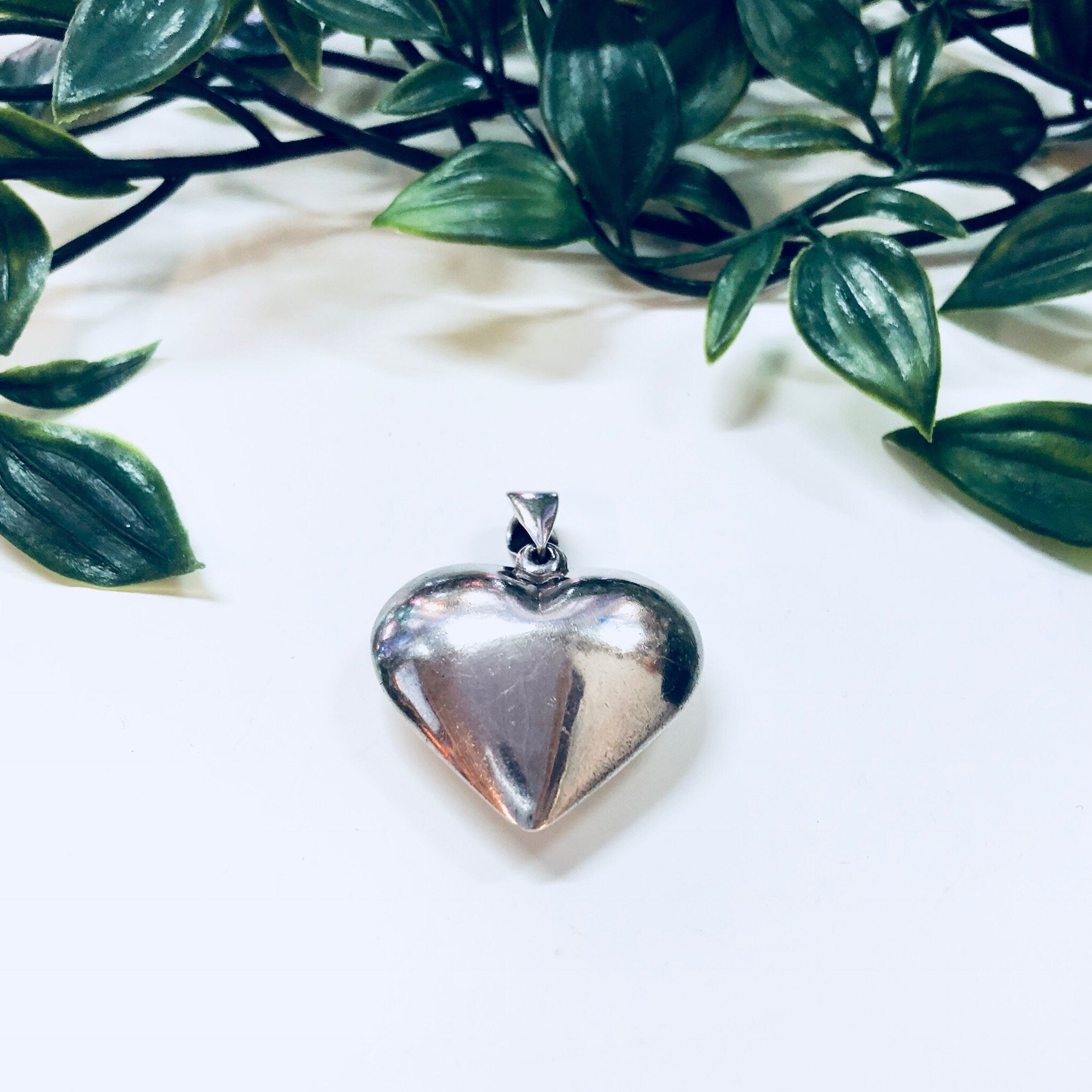 Vintage Silver Pendant, Sterling Silver, Vintage Jewelry, Heart Pendant, Heart Jewelry, Necklace, Puffy Pendant, 925, Anniversary Gift