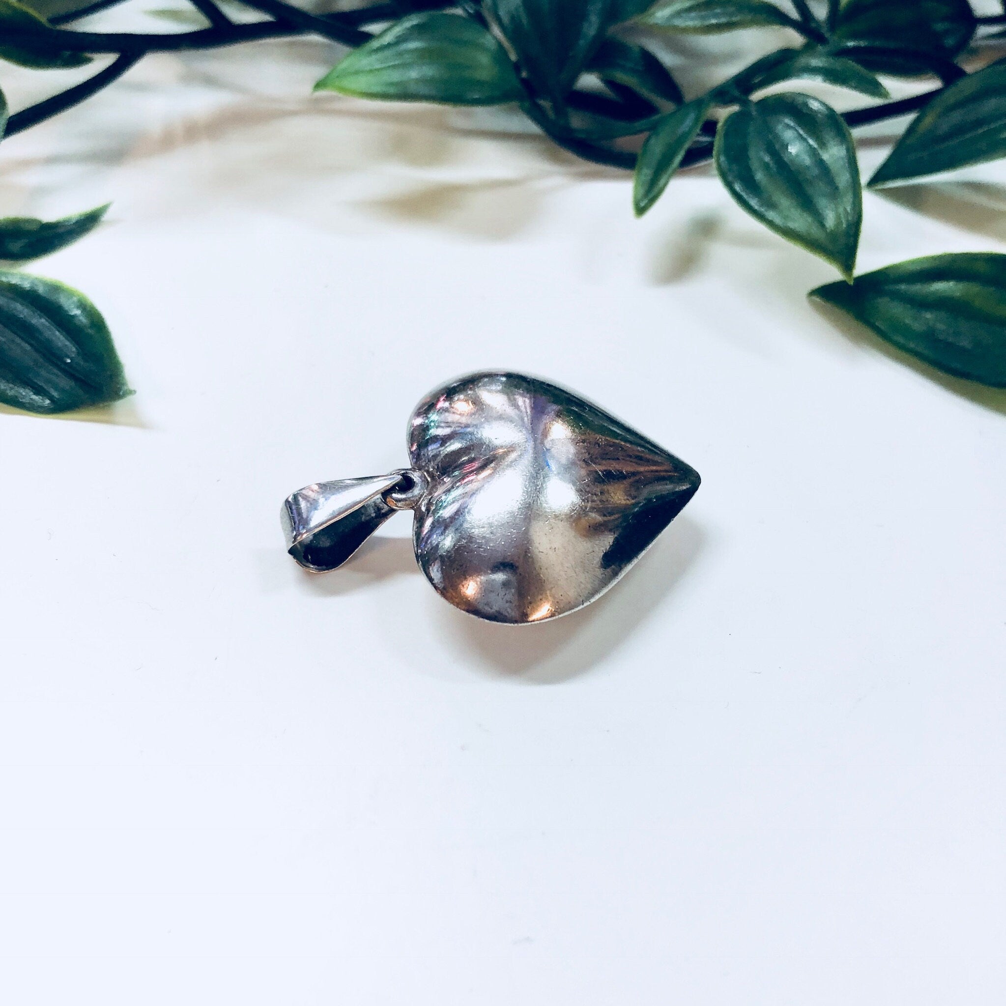 Vintage Silver Pendant, Sterling Silver, Vintage Jewelry, Heart Pendant, Heart Jewelry, Necklace, Puffy Pendant, 925, Anniversary Gift