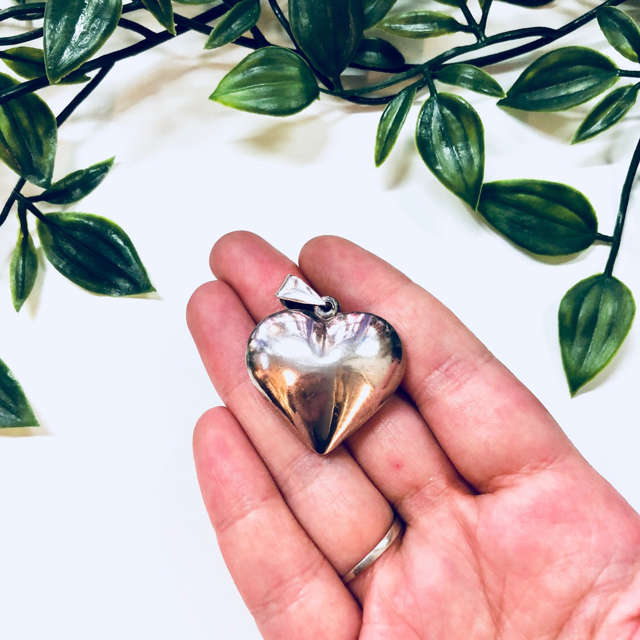 Vintage Silver Pendant, Sterling Silver, Vintage Jewelry, Heart Pendant, Heart Jewelry, Necklace, Puffy Pendant, 925, Anniversary Gift